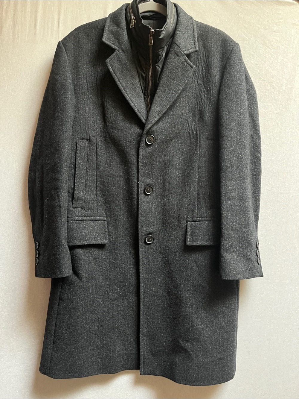 BOSS Hugo Boss Men's Grey Virgin Wool 2-in-1 Layered Overcoat Size 36R Small